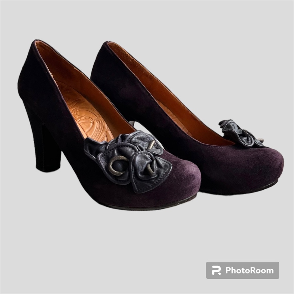 Chie Mihara Florena Platform Pump Floral Bow Grape heels $438 EU 39 US 9.5 - Picture 2 of 10